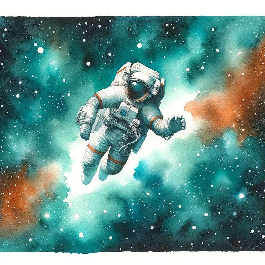 an astronaut, painting, two color